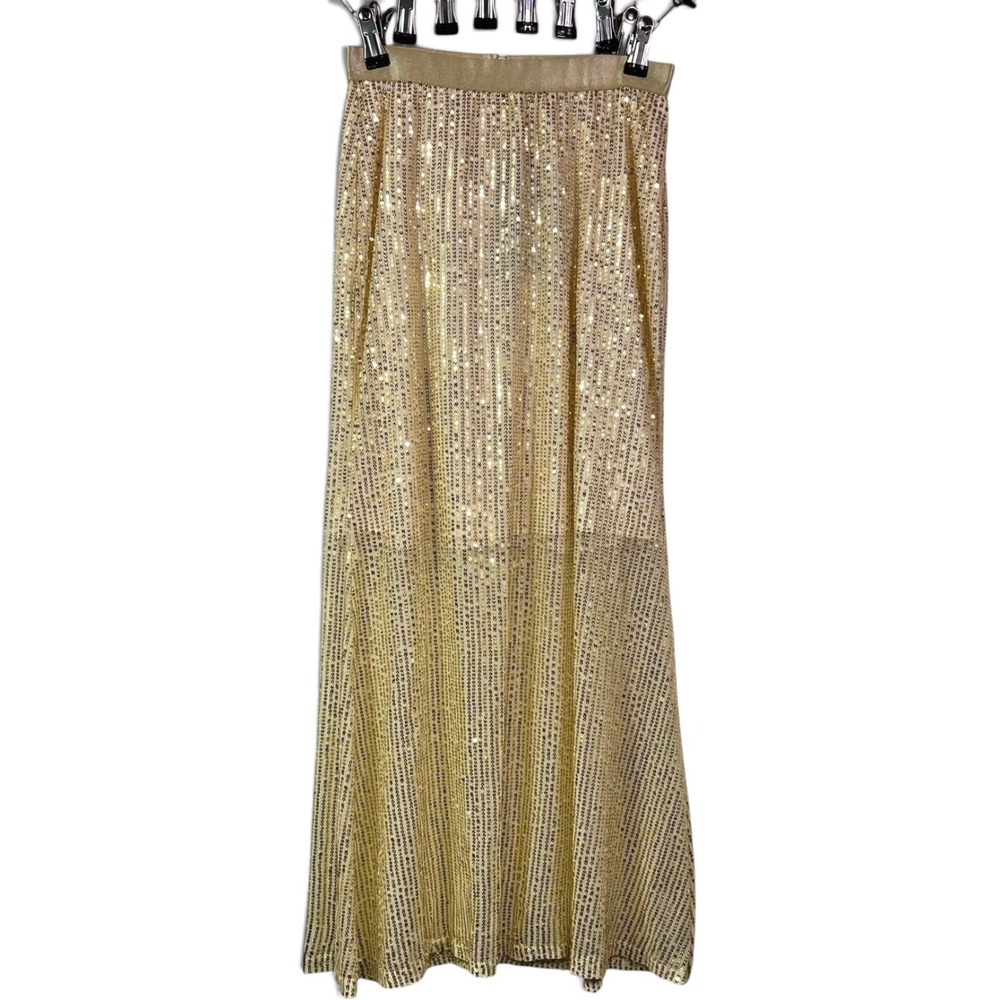 Gold Sequin Maxi Skirt Sz S NWT Elastic Waist Holiday NYE Party Glam